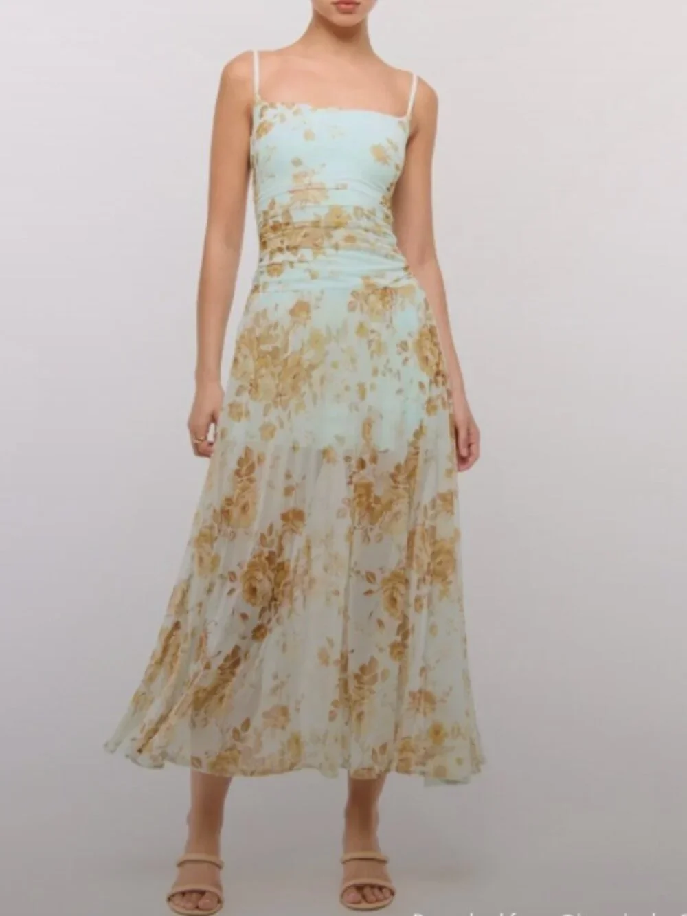 ABERCROMBIE & FITCH | Turquoise Floral Bra-Free Sheer Flowy Maxi Dress | Medium